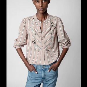 Zadig & Voltaire Pink Striped Blouse with Embellishments